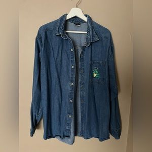 Vintage Puff the Magic Dragon denim button down embroidered long sleeve shirt